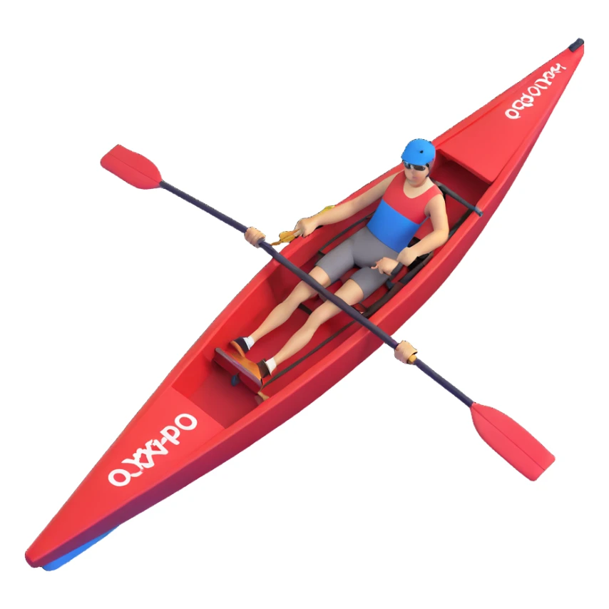 single-person Olympic rowing boat with professional racing style, rower included, detailed, top-down view sticker