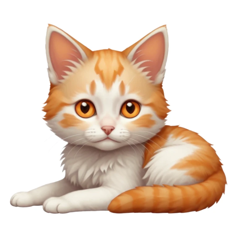 full body of very small + skinny ginger and white kitten with deep orange eyes and triangular shaped face lying down sticker