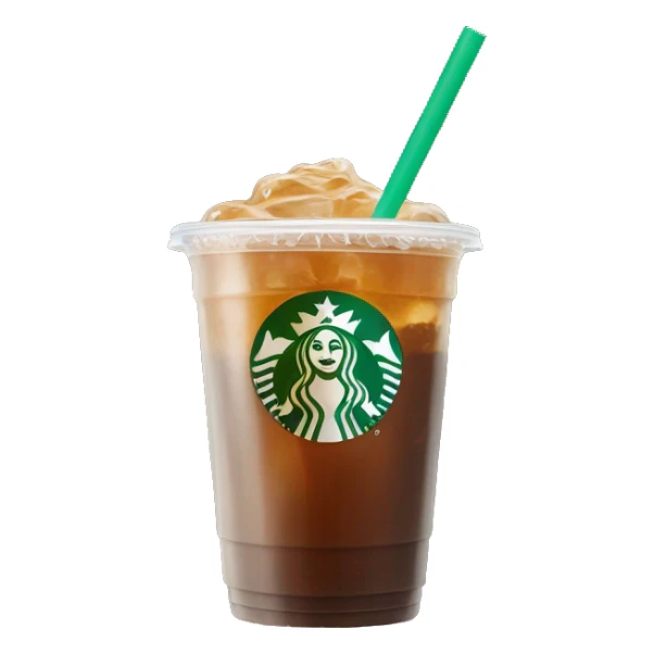 brown drink in a clear starbucks cup with a green straw  sticker