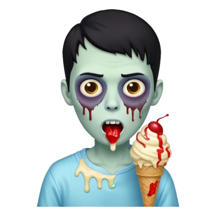 zoombie boy black hair, eating ice cream sticker