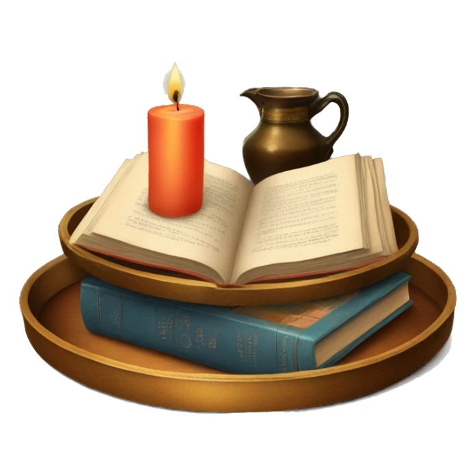 vintage tray with books and candle sticker