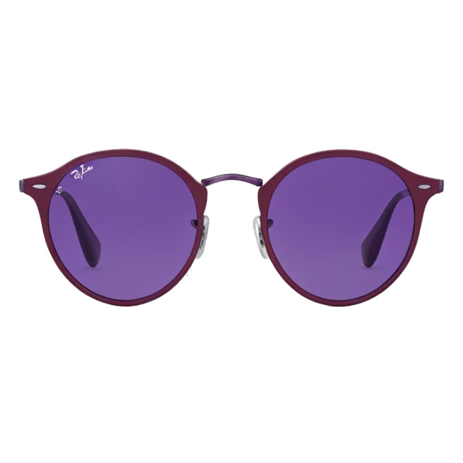 dark red  ray ban round metal sunglasses  with purple frame front view  sticker