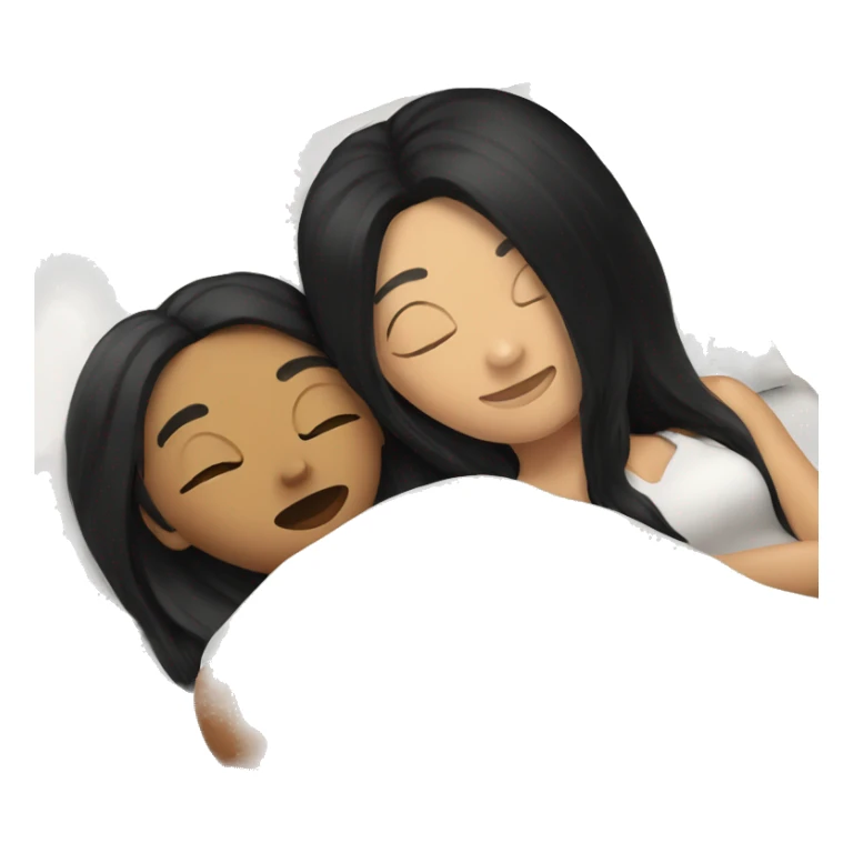 Lesbians with long black hair and white skin laying in bed together sticker
