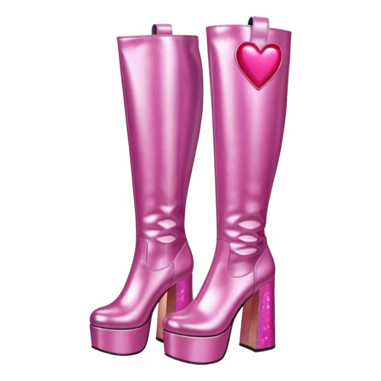 glittery pink platform knee high gogo boots with heart on side sticker