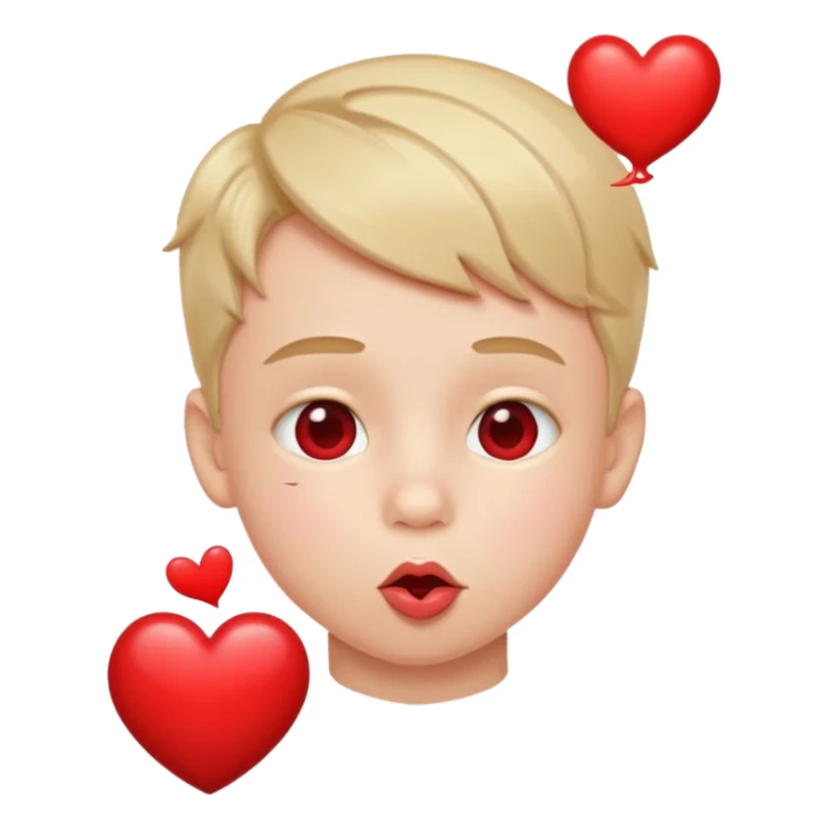 Emoji, boy's face blowing a kiss, puckered lips, small heart sticker