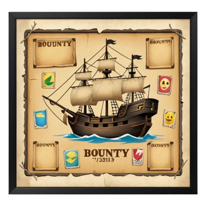 BOUNTIES bord where all BOUNTIES we see sticker