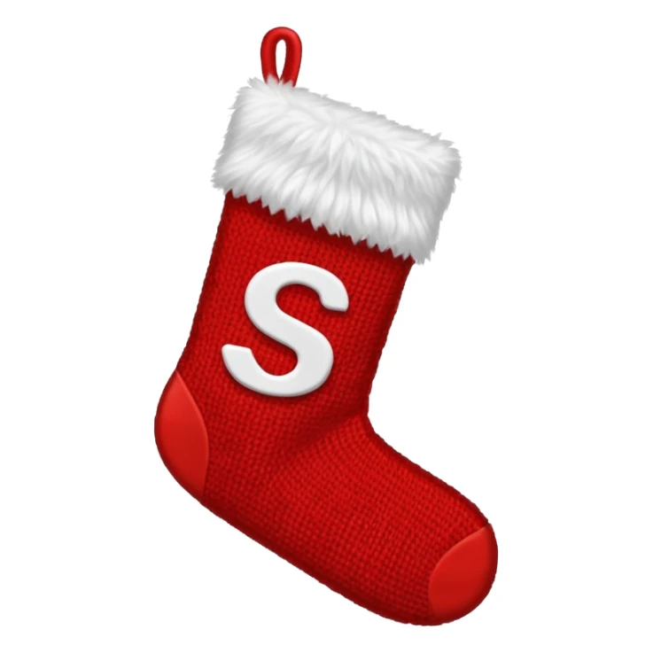 Christmas sock with white "S" logo sticker