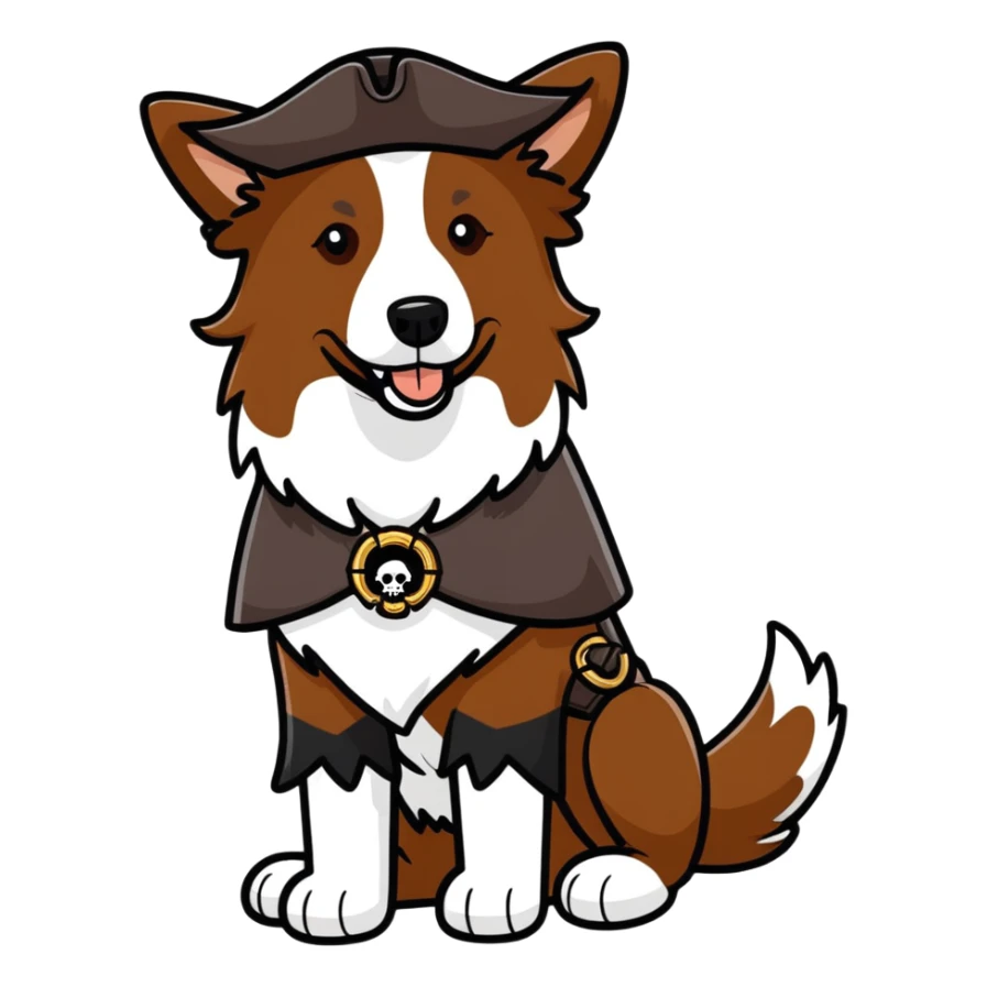 Border collie marrom usando fantasia de pirata  sticker