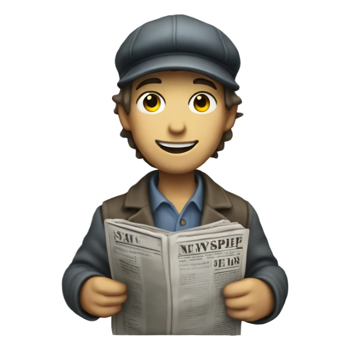 A newsboy selling a newspaper with white skin sticker