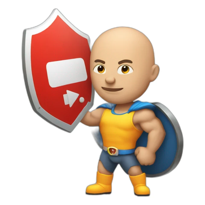 Bald muscular Man with a big round traffic sign in his hand which he uses as a shield sticker