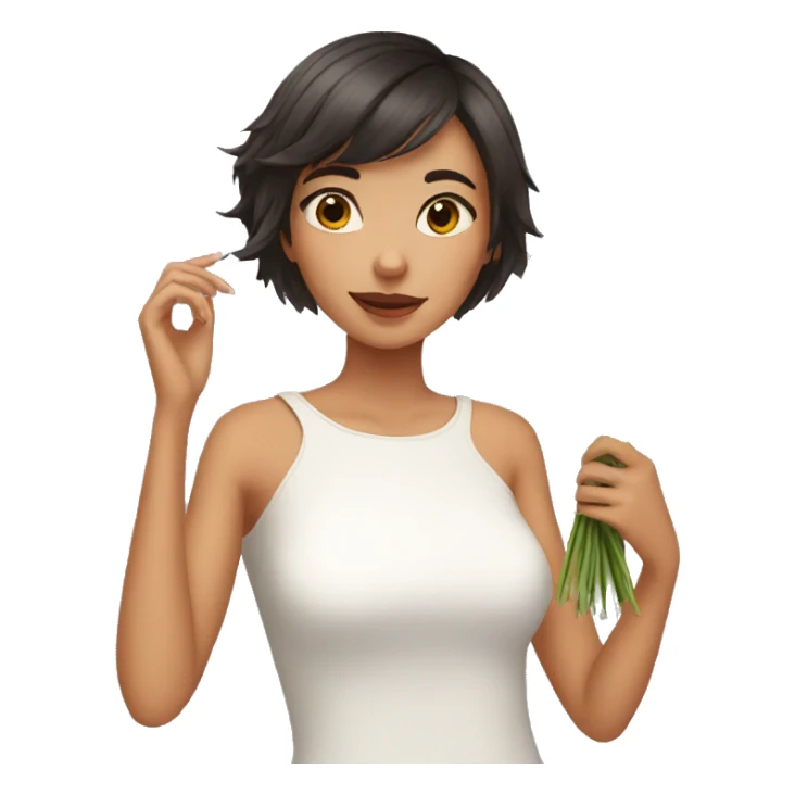 girl taking mirror selfie holding flowers short hair sticker