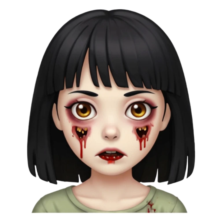 Zombie girl with bangs of black hair and dark brown eyes  sticker