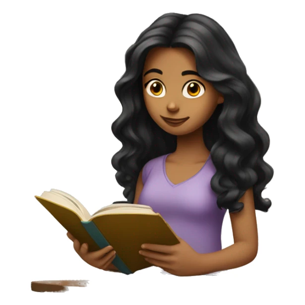 Girl with long wavy black hair reading a book  sticker
