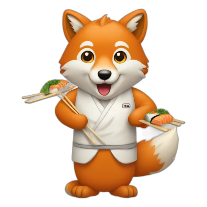 un renard qui mange un sushi sticker