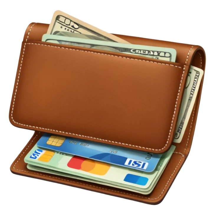 portefeuille marron avec billet et carte bancaire sticker