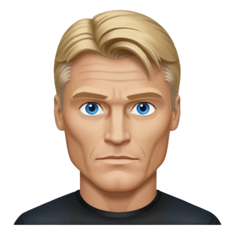 Dolph Lundgren with blue eyes, dark blonde hair, black outfit sticker