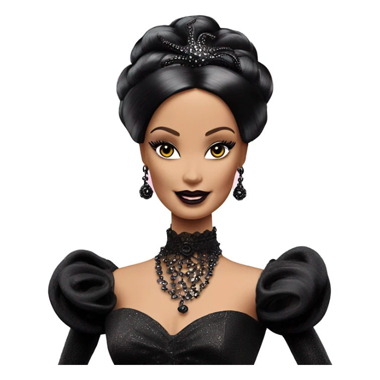 1899 Victorian Debut Barbie CC,Morticia Addams,modeling, sparkling black octopus dress  sticker