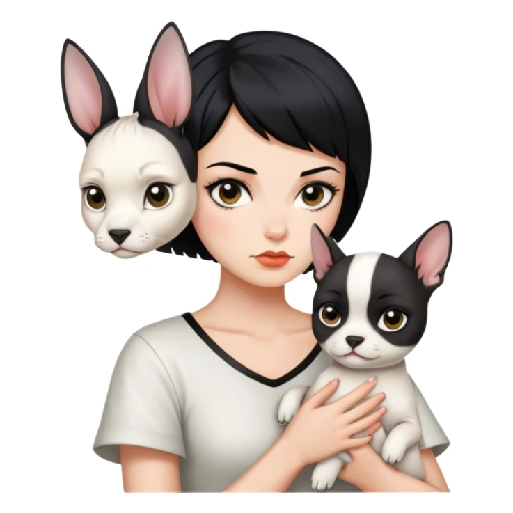 Short black hair handsome bad girl holding a white German rex sticker
