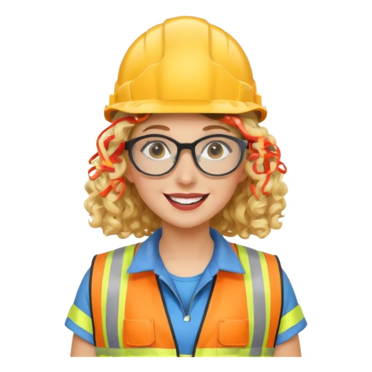 surprised construction worker blond curly haired woman wearing ppe sticker
