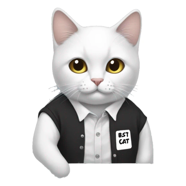 Black and white cat wearing a shirt that says best cat ever sticker