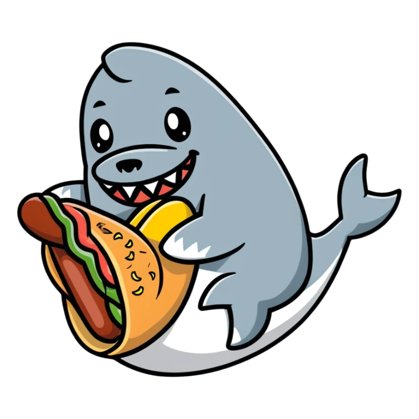 Hot dog in a shark costume sticker