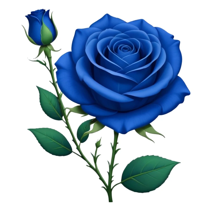 Single blue rose flower with stem and leaves, royal blue color sticker