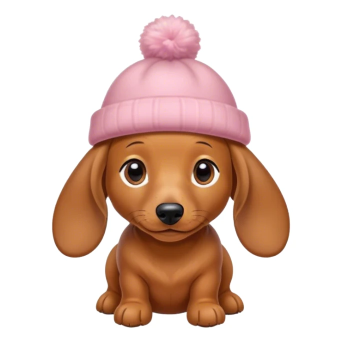 Small and tiny dachshund in cozy shoes and little pretty hat. sticker