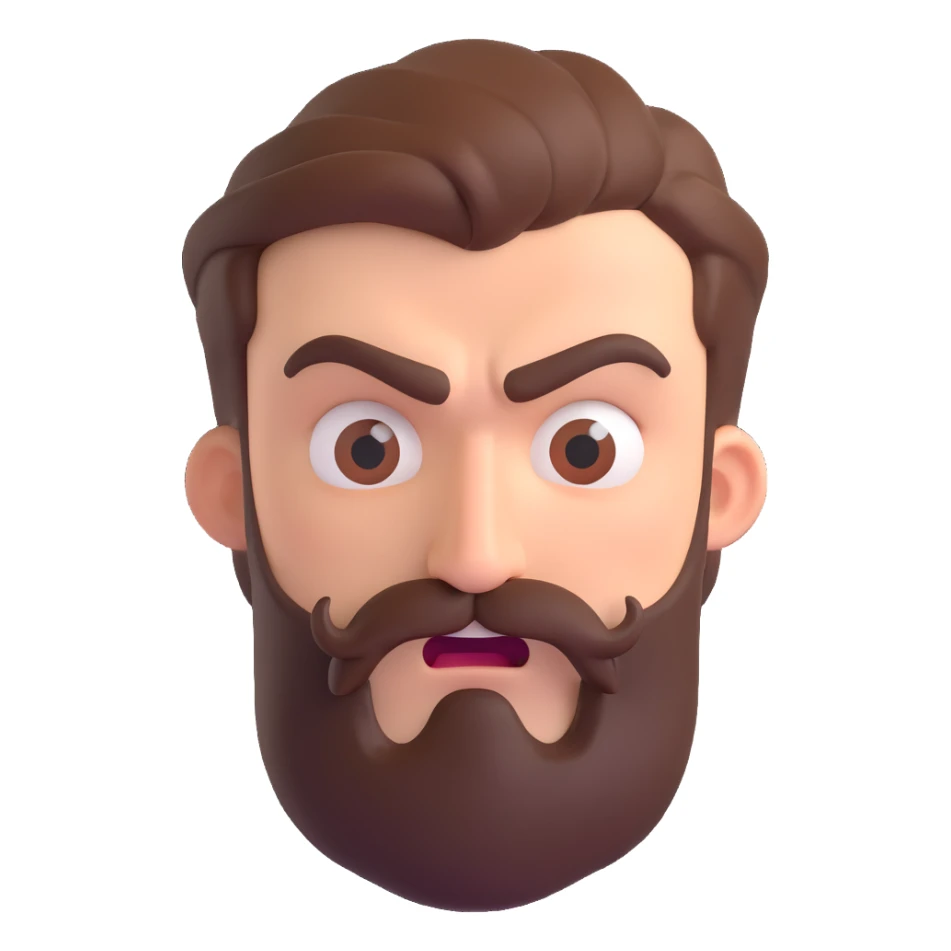 19-year-old man with early stage beard and mustache, angry expression sticker