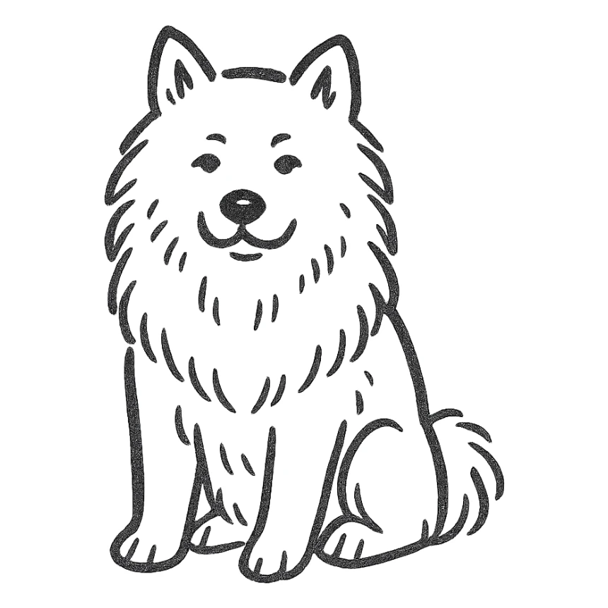 hand-drawn sketch style eurasier dog, fluffy fur, calm expression, sitting, white background sticker