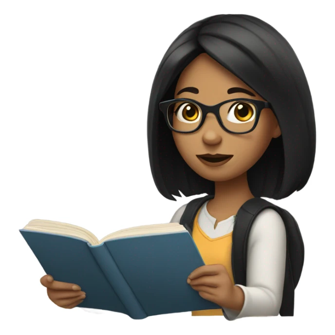 girl with black hair and glasses reading  sticker