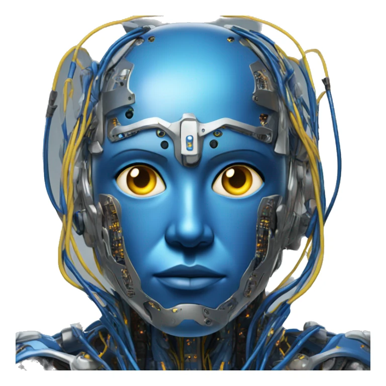 Blue cyborg with yellow eyes wires and circuits  sticker
