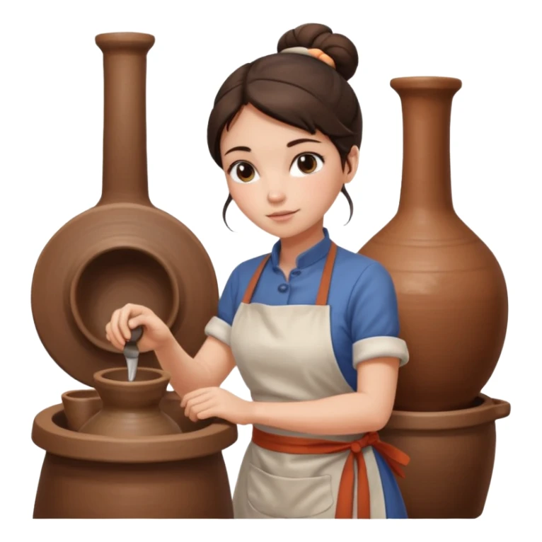 Brunette girl with bun, behind pottery wheel sticker