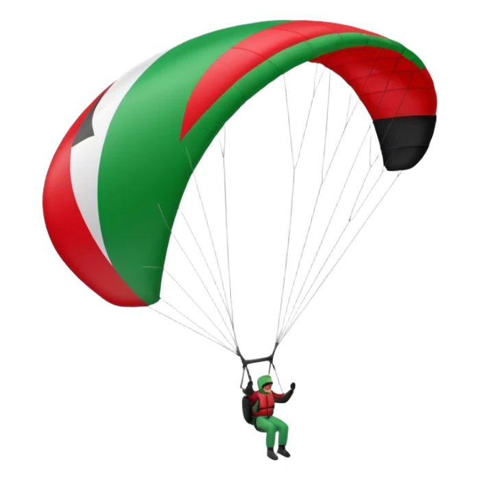 a paraglider flying a palestinian flag wing, respect scrupulously the correct shapes and colours of the palestinian flag, try again sticker