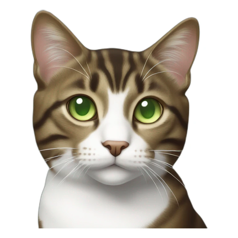 Dark Brown and white tabby cat with light green eyes sticker