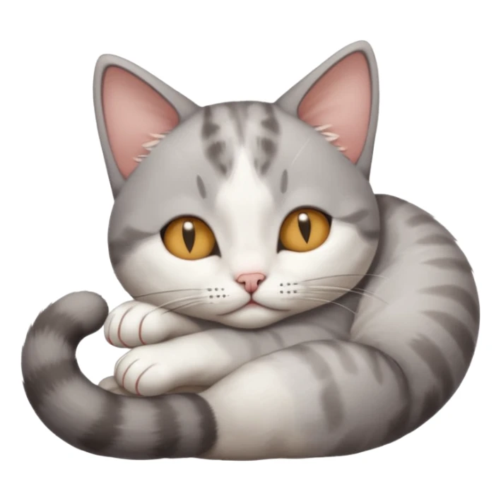 grey and white small cat with its eyes closed lying down with its paw holding up his head sticker