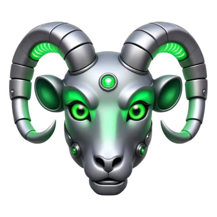 Cyborg Ram(Goat) head green glowing eyes sticker