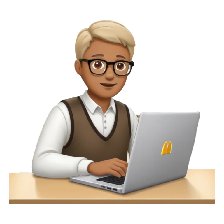 man on laptop in mc donalds restaurant background sticker