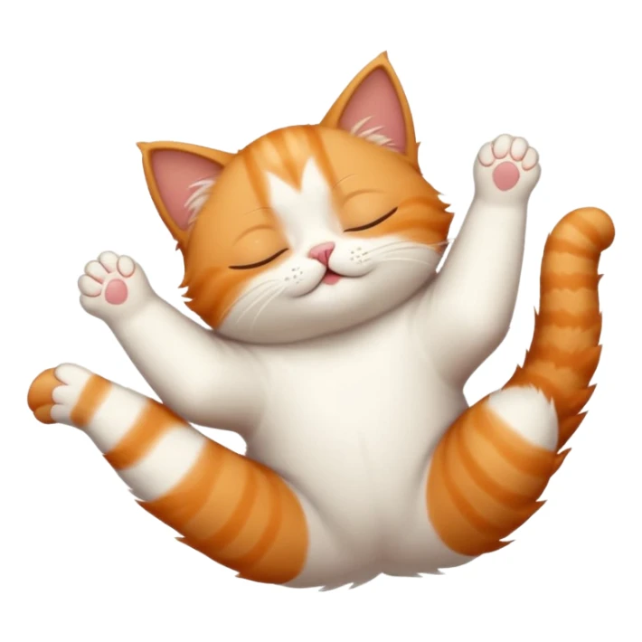 ginger and white small cat in funny positions upside down with eyes closed sticker