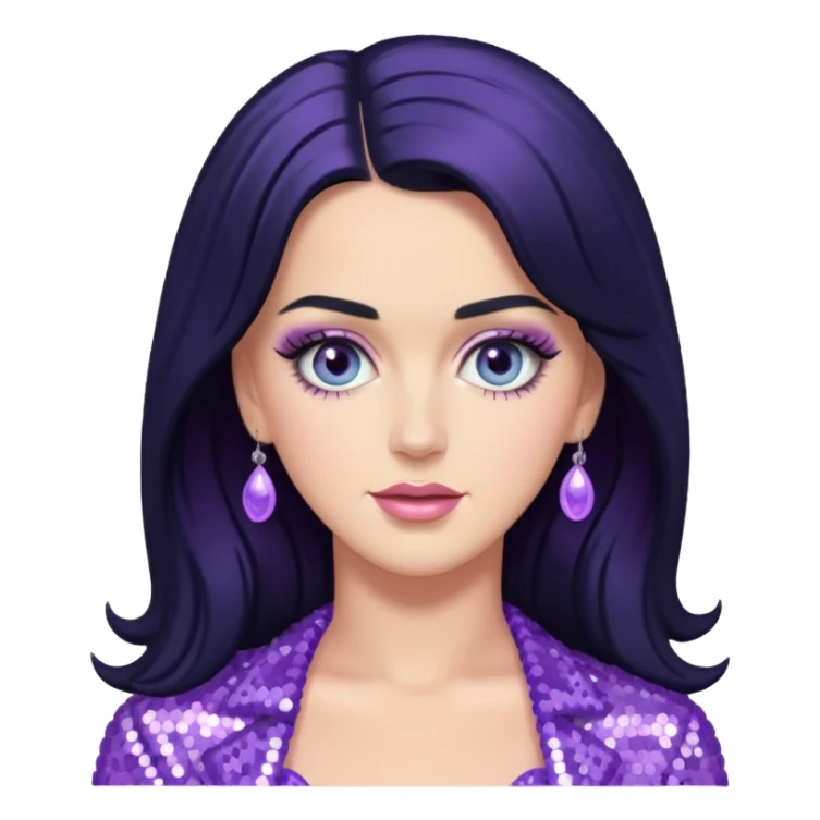 Katy Perry with long black hair, lavender sequin outfit sticker
