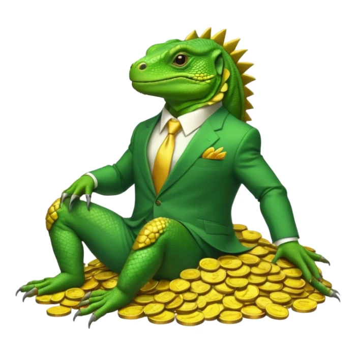 capitalist iguana in suit lying on coins sticker