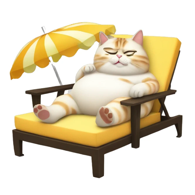 Fat cat sun bathing on a lounge chair with a pina colada sticker