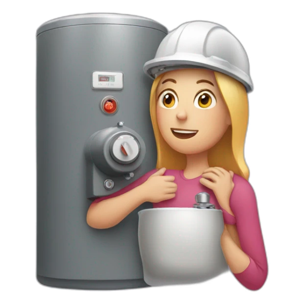 woman hugging a boiler sticker