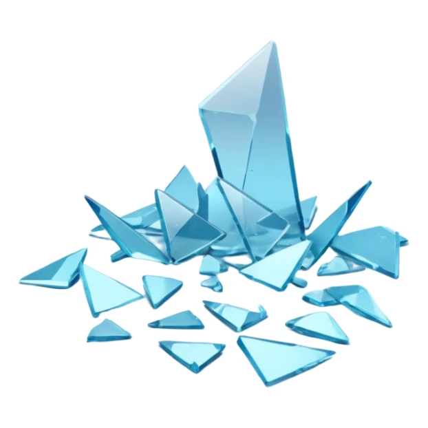 3D render of Broken Glass Shards, forensic investigation aesthetic, sterile clinical lighting, cool blue undertones, sharp high-contrast details, professional clean look. sticker