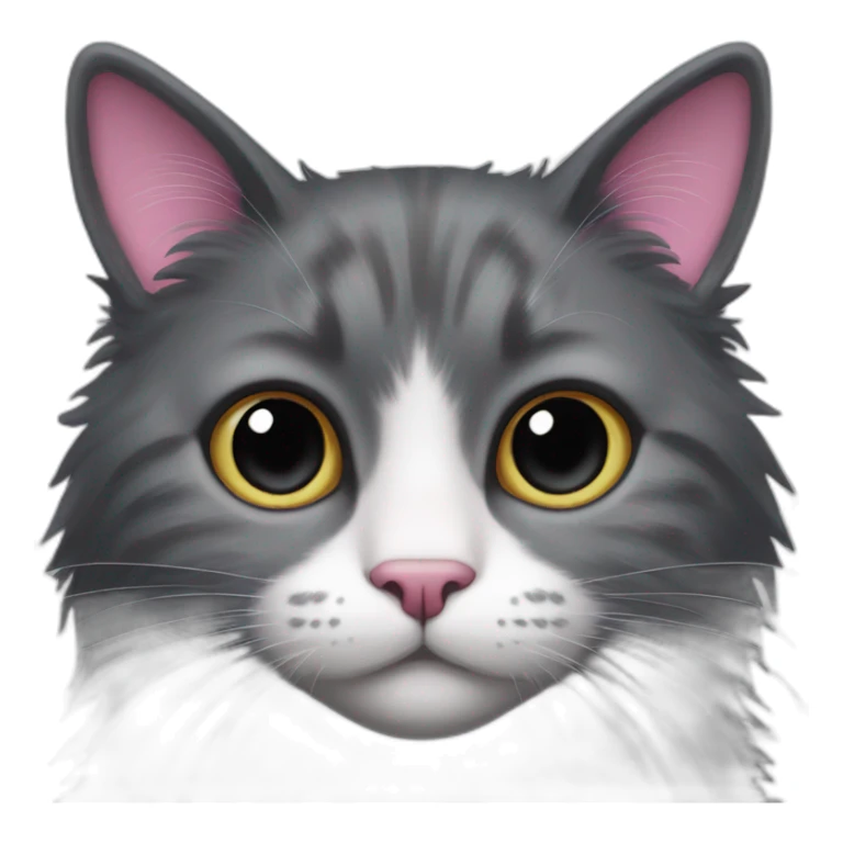Fluffy dark grey cat with white spot around the nose and with pink nose with black spot on nose  sticker