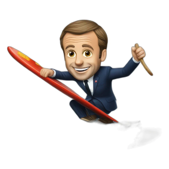 emmanuel macron surfing with a saussage sticker