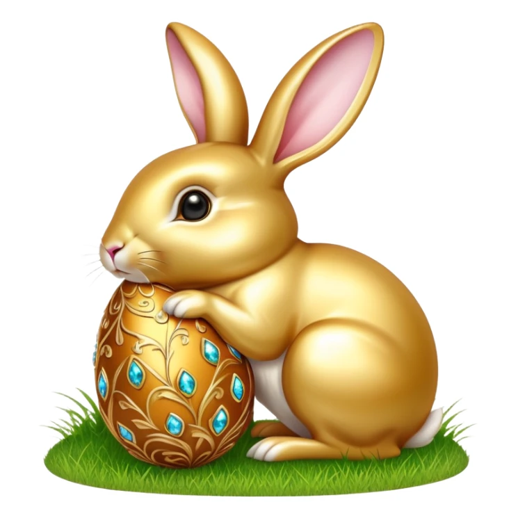 Golden and jewelled Easter egg with Elegant golden rabbit on grass sticker