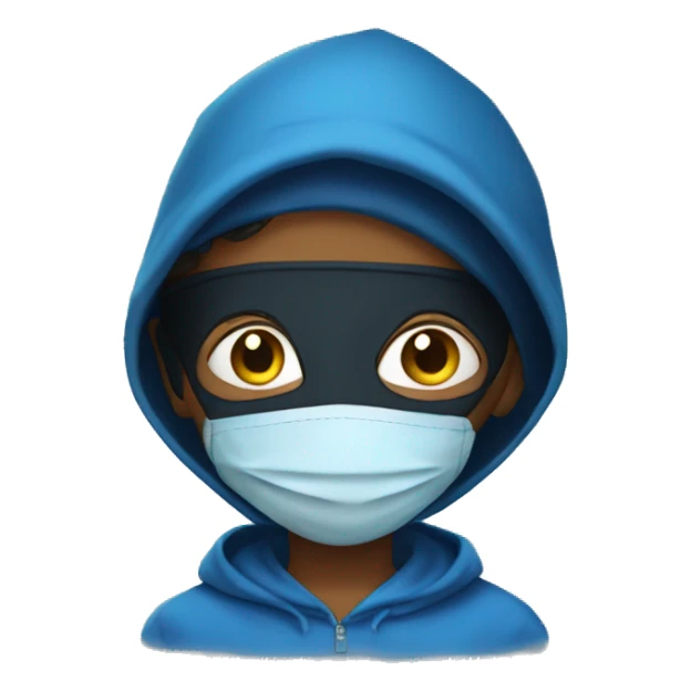 A boy in Blue hoody with mask sticker