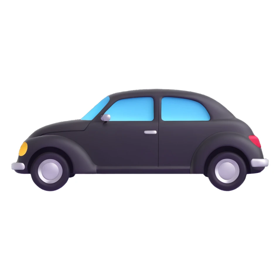 matte black minimalist car icon with a fine silver outline, subtle rod or hook tool touching a visible dent, simple and clean, focus on dent repair sticker