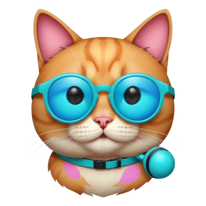 Cat A sphere in thermal camera effect, cyan color wearing sunglasses sticker