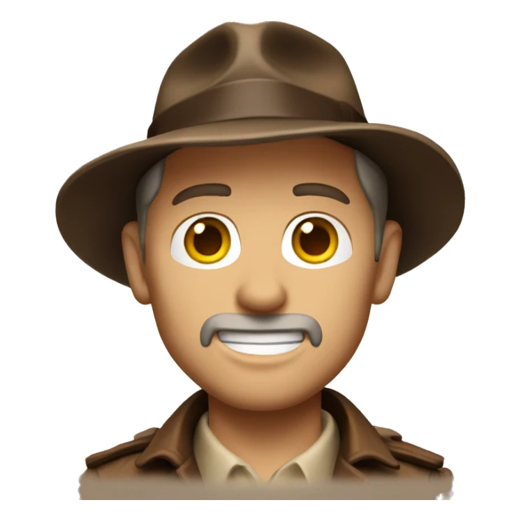 White Indiana Jones with a dark brown jacket and a brown hat, beige shirt sticker